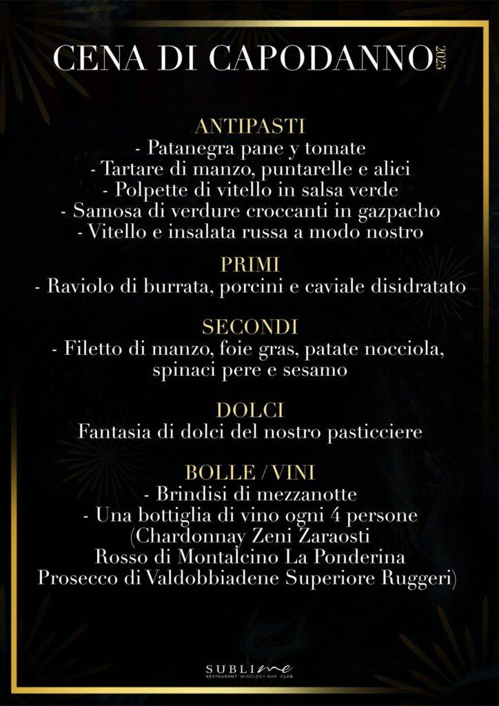 menu cena capodanno sublime la villa