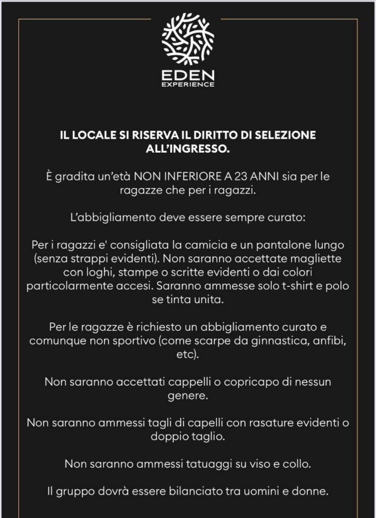 dress code e selezione eden roma