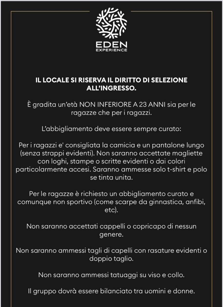 dress code e selezione eden roma