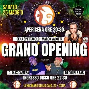 flyer Tibidabo Beach Ostia Sabato 25 maggio 2024 Cena Disco