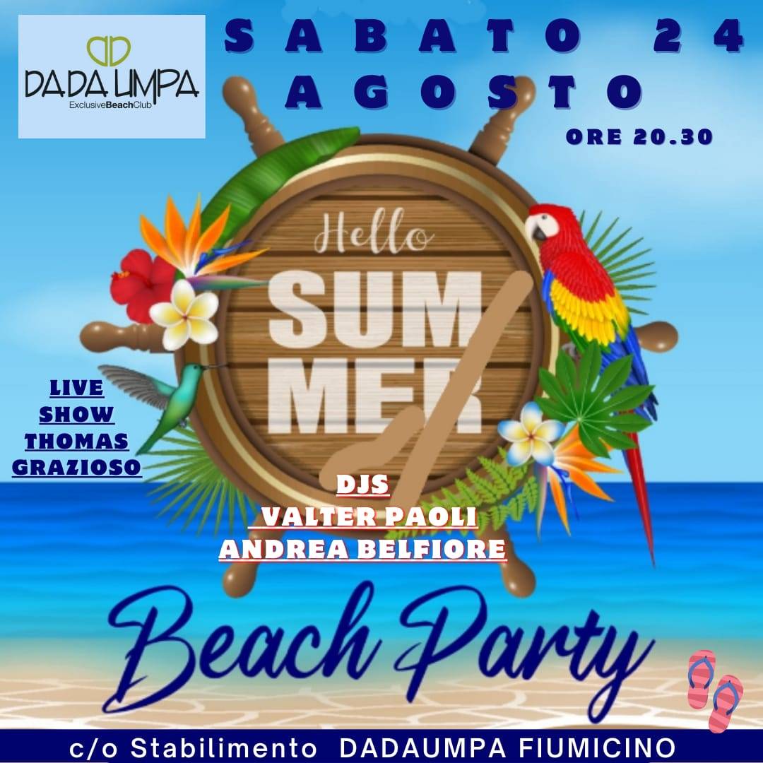 Sabato 24 Agosto 2024 Dadaumpa di Fiumicino cena ape e djset